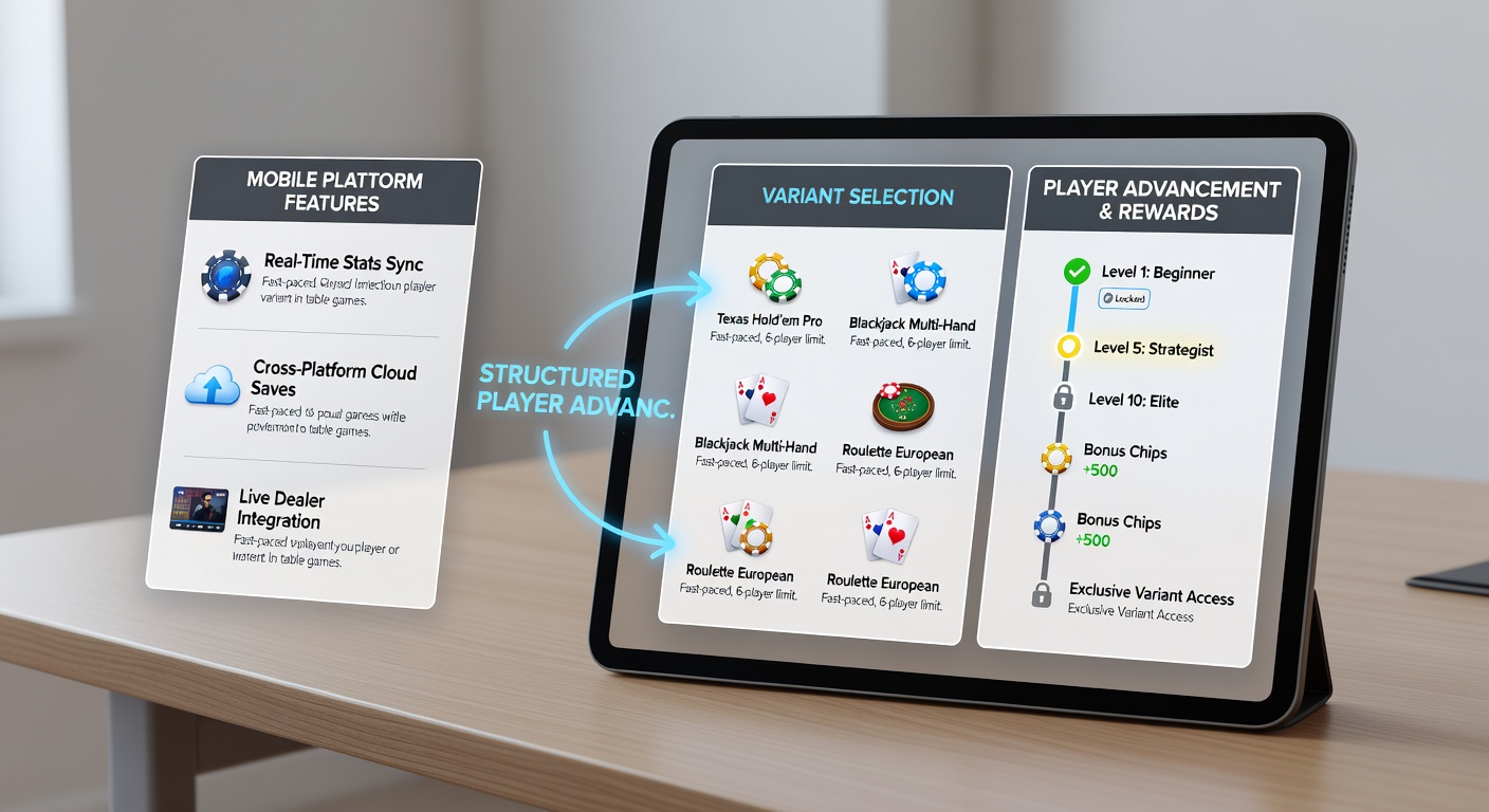 Infographic illustrating player tier progression linked to unlocked table game variants and mobile feature integrations