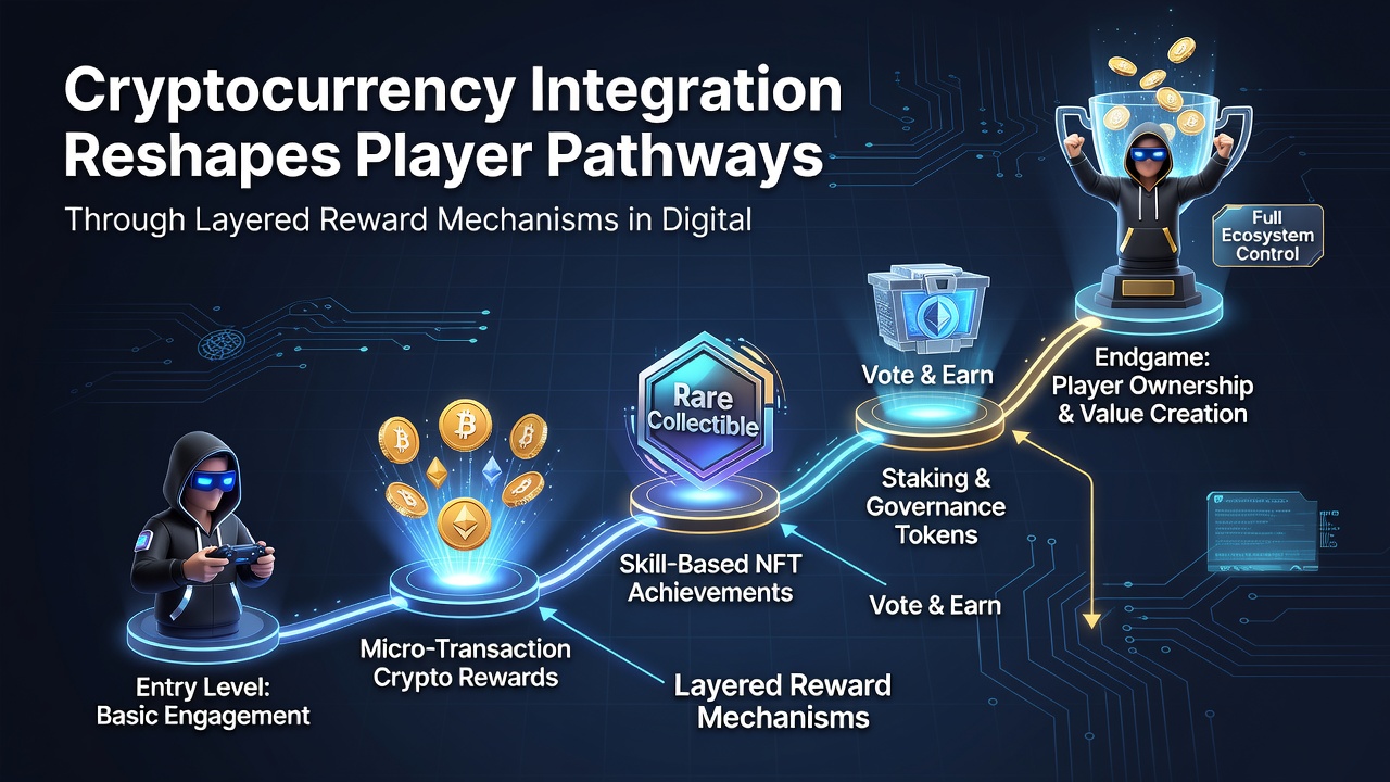 Animated wheel game screen displaying layered crypto reward tiers and player progression paths