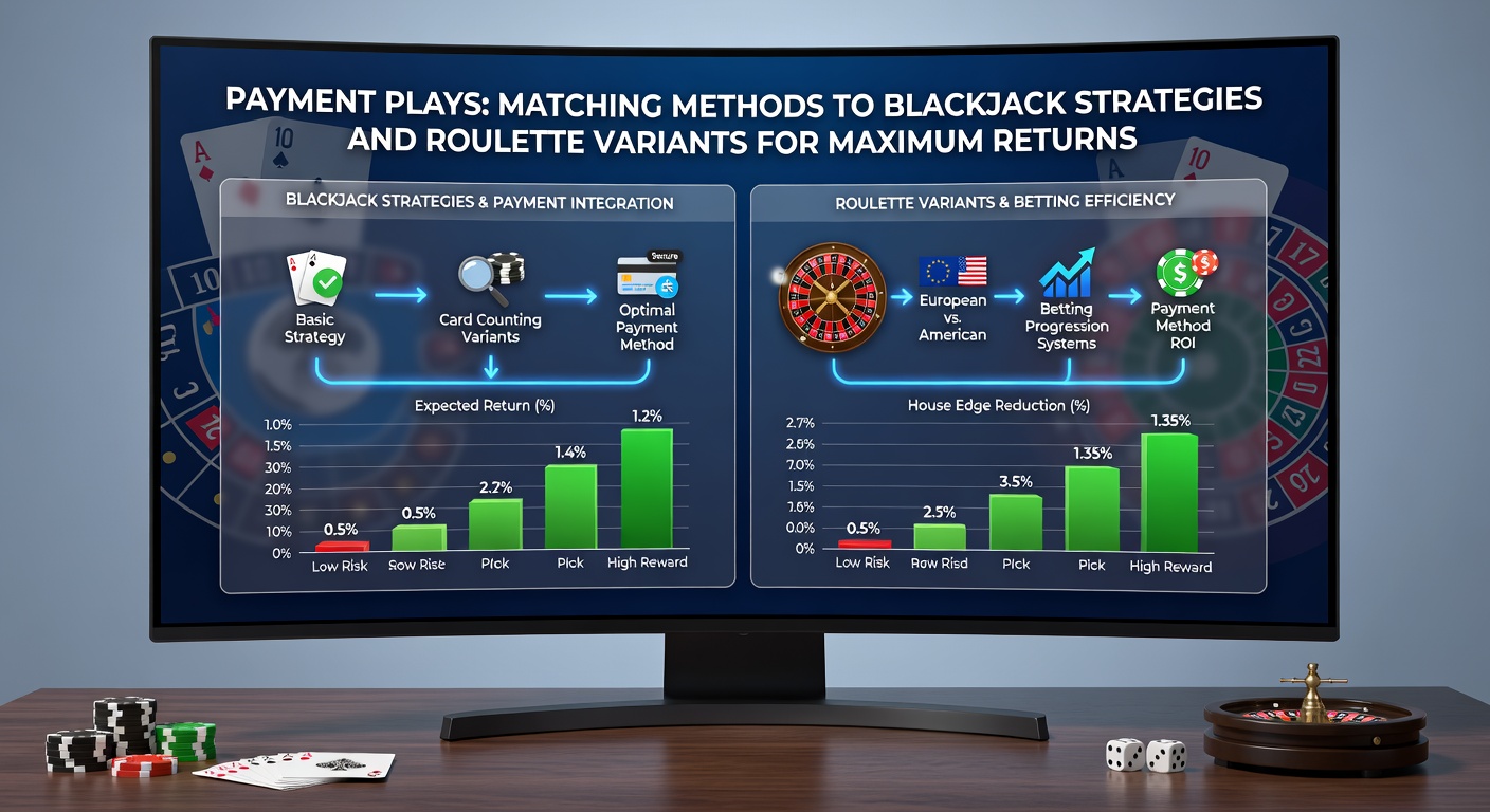 Close-up of roulette wheel spinning alongside digital wallet app screens and blackjack strategy charts