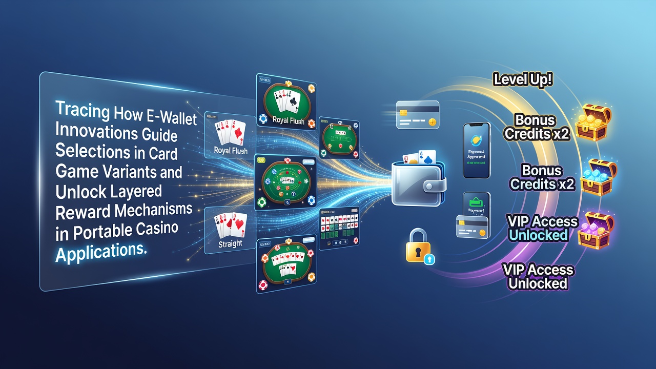 Mobile casino app interface showing e-wallet payment options integrated with card game selections and reward tiers